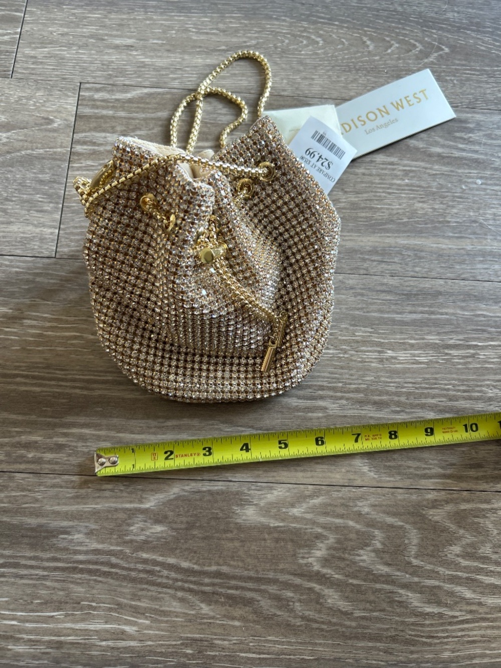 Madison West Los Angeles Gold and Silver Mini Bucket Bejeweled Bag - Picture 4 of 5